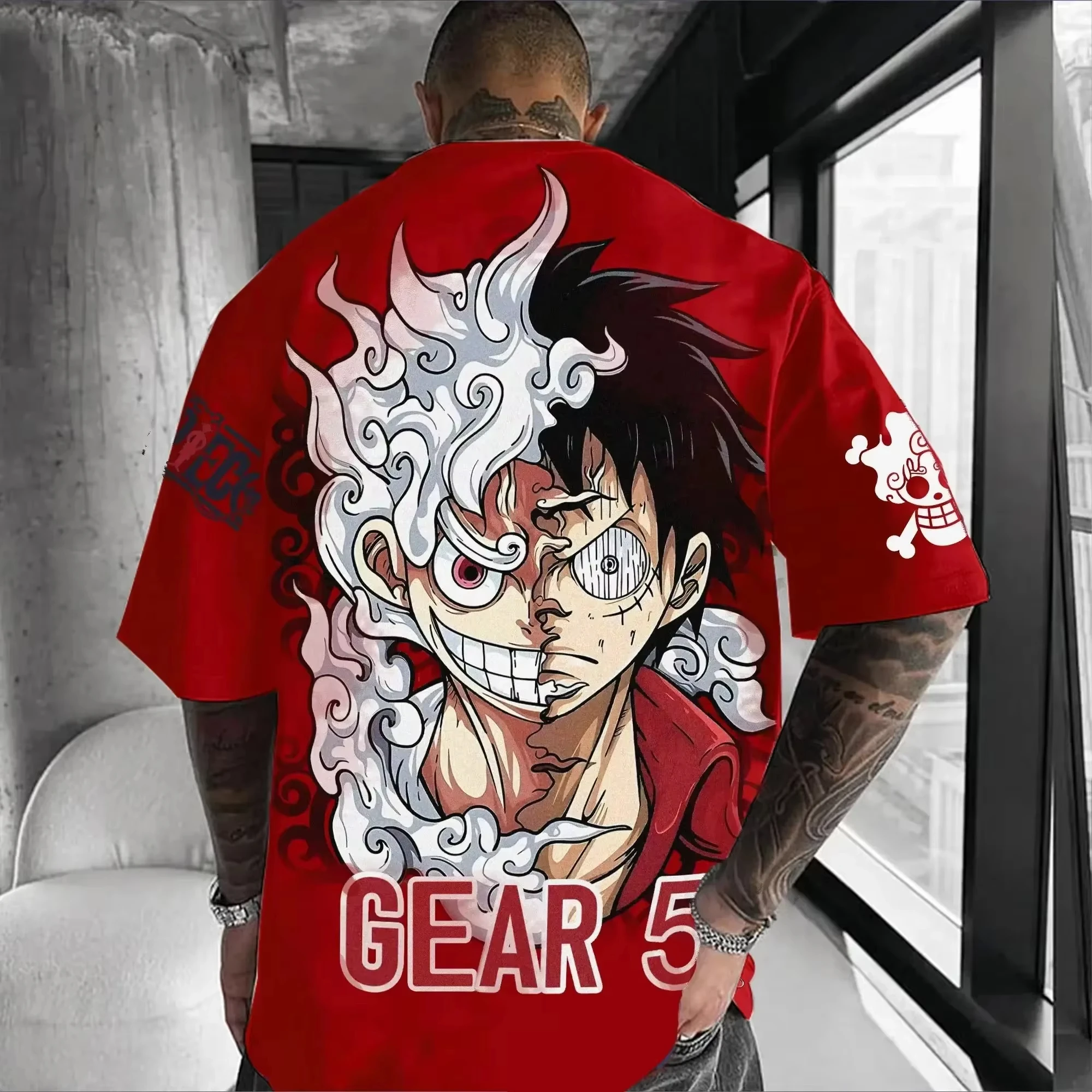 Bandai One Piece Luffy Print Korte mouwen Los Heren en Dames Zomer Woon-werkverkeer Ademend Sport Katoenen T-shirt 2026