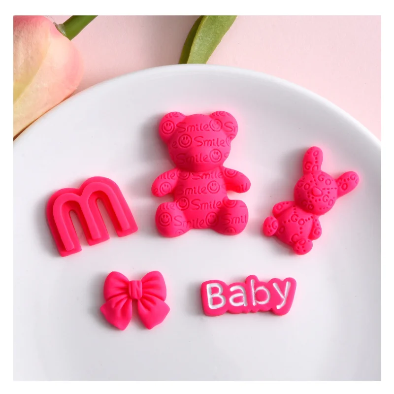 5pcs Pink Black Bear Rabbit Flatback Cabochon Water Cup Shoes Phone Case Storage Box Patch DIY Scrapbooking Decoration Material