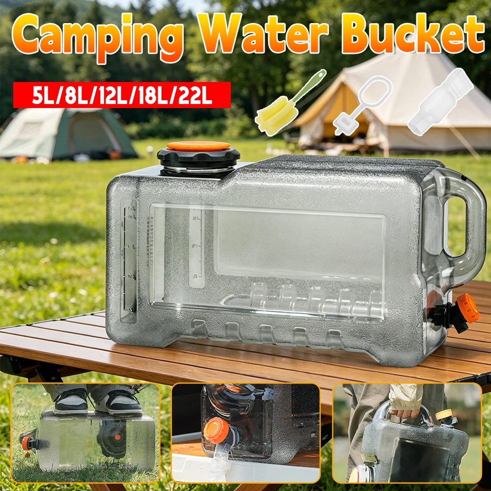 Portable Outdoor Camping Water Jug Food Grade Transparent PC with Spigot Multiple Capacities Leak Proof Water Bucket for Picnic