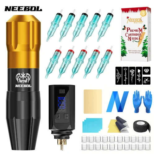 Imagen 2 del producto Kit de tatuaje Neebol Juego completo de tatuajes, voltaje de trabajo ajustable de 5-12 V, batería de 1500 mah, alta velocidad de 10000 rpm con bajas Noi