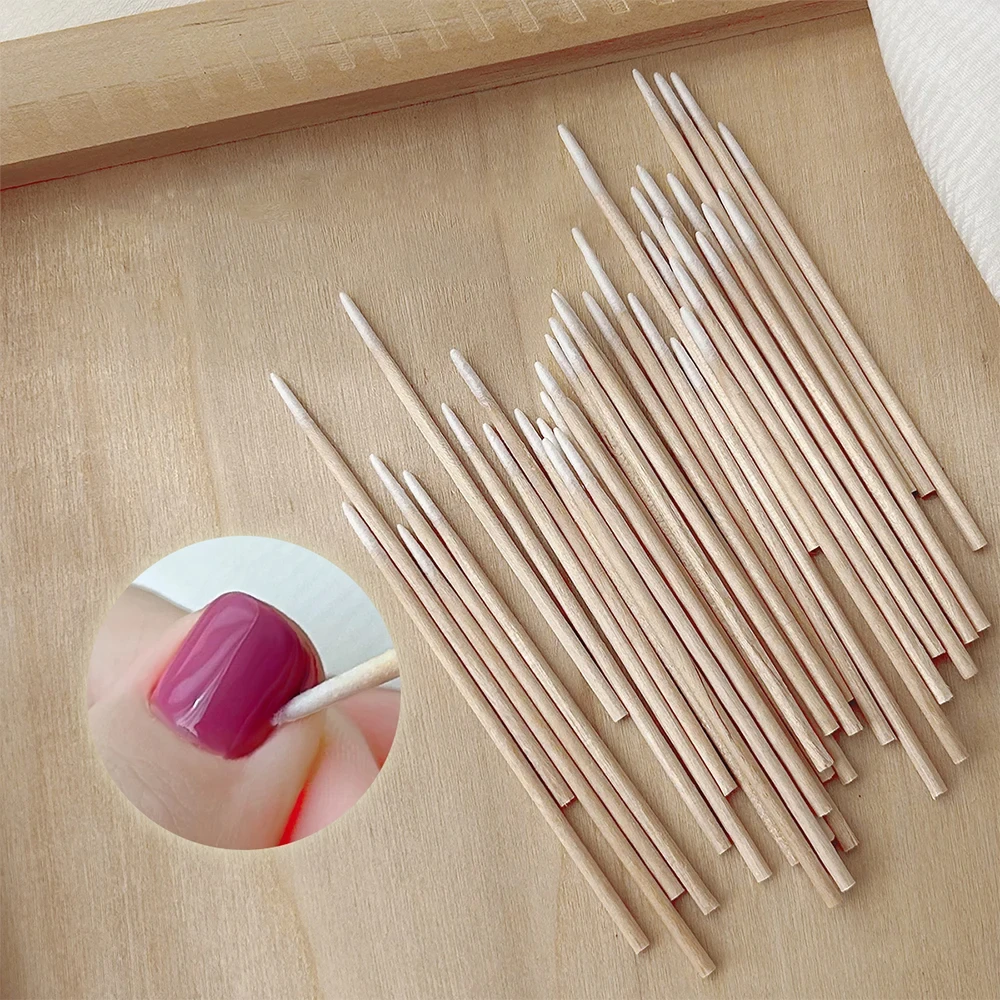 100-500Pcs Nails Wood Cotton Swab Clean Sticks Bud Tip Wooden Cotton Head Manicure Detail Corrector Nail Polish Remover Tool ##7