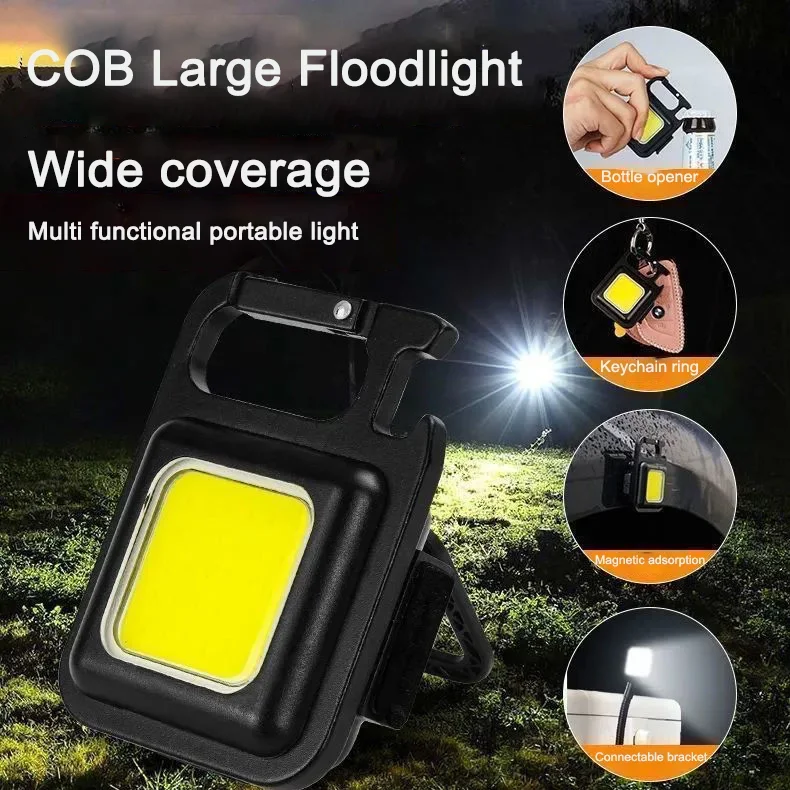 1pc COB Keychain Work Light Flashlight With 4 Lighting Modes Keychain Light Emergency Light Mini Flashlight With Magnetic Base