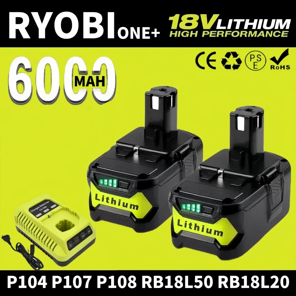 18V 6.0Ah high-performance lithium battery  for RYOBI ONE+  , no memory effect, low self discharge, BPL1820 P108 P109 P106 P107