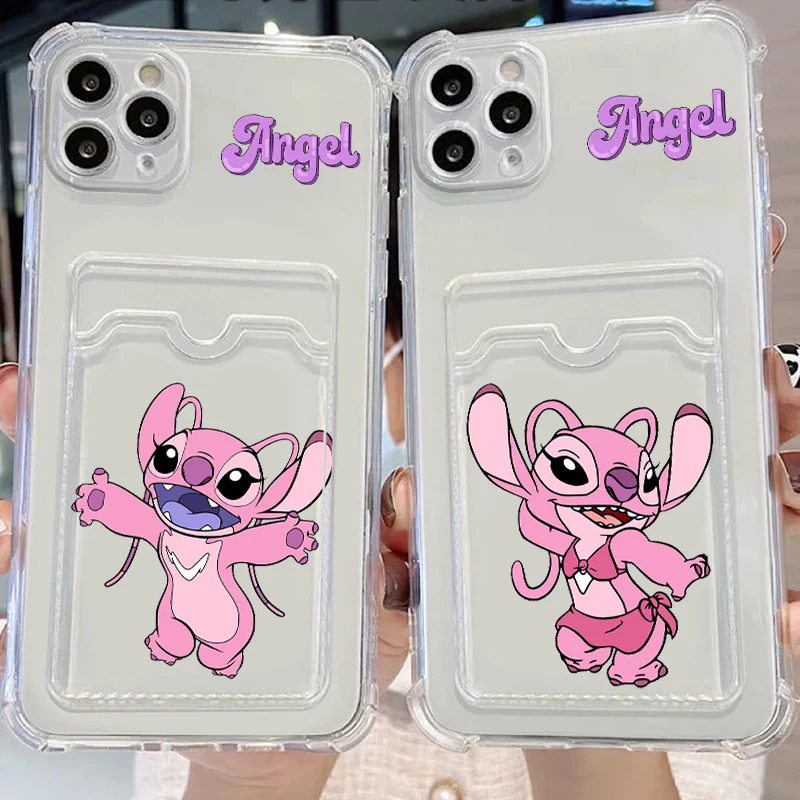 Stitch The Baby Disney Cute For iPhone 15 14 13 12 11 XS XR X 8 7 Pro Max Plus Mini Photo Card Bag Transparent Cover Phone Case