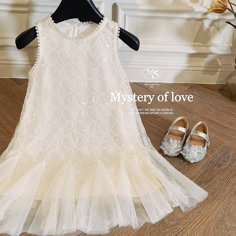 Girls 2 5 to 7 10 Years Elegant Party Luxury Brand Clothes Evening Dresses Baby White Sequin Children\'s Gala Communion Clothing