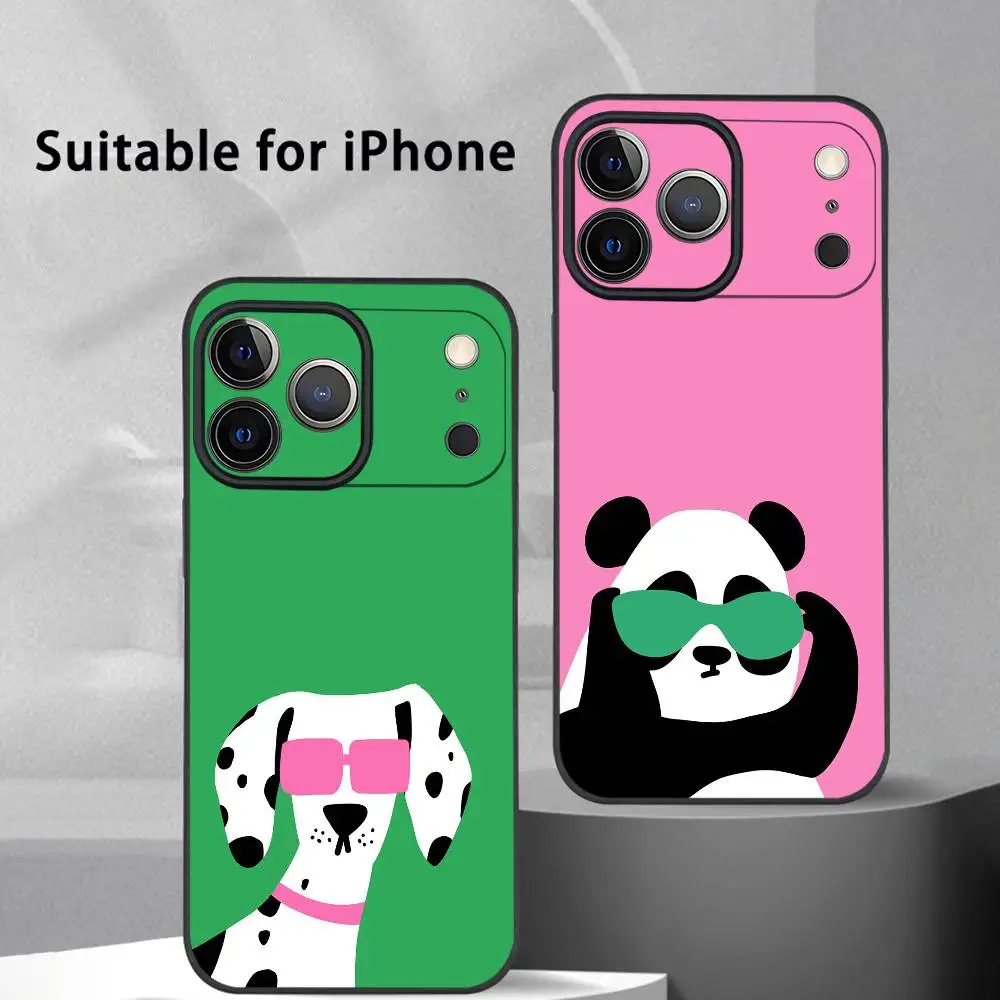 

Cartoon Animal Cute Phone Case For iPhone 17 16 15 14 13 12 11 Pro Max Plus Mini Black Frosted Soft Shell Funda