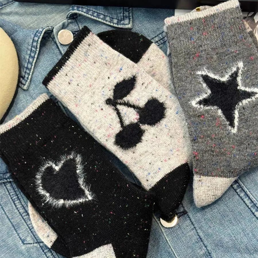 

Women's Socks Korean Star Simple Kawaii Sweet Harajuku Y2K Versatile Mid Tube Socks Winter Thicked Warm Wool Socks For Girl