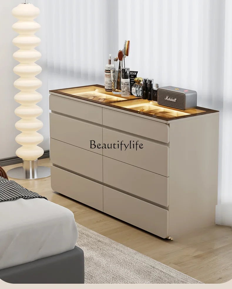 Simple modern bedroom bedside storage cabinet ultra-thin cream wind light luxury eight-bucket cabinet