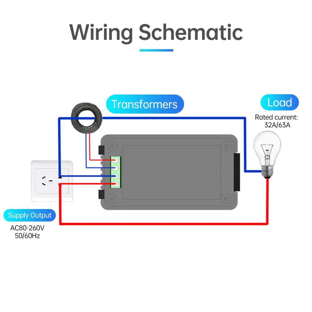 AC 80-260V 32A /63A_Digital LCD Display Voltmeter Ammeter Wattmeter Power Energy Meter 110V 220V Volt Tester Coil