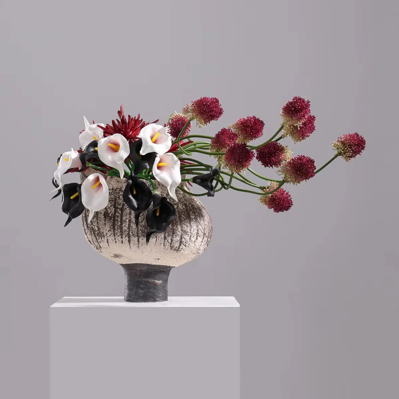 

Art ceramic vase handmade flower burgundy villa