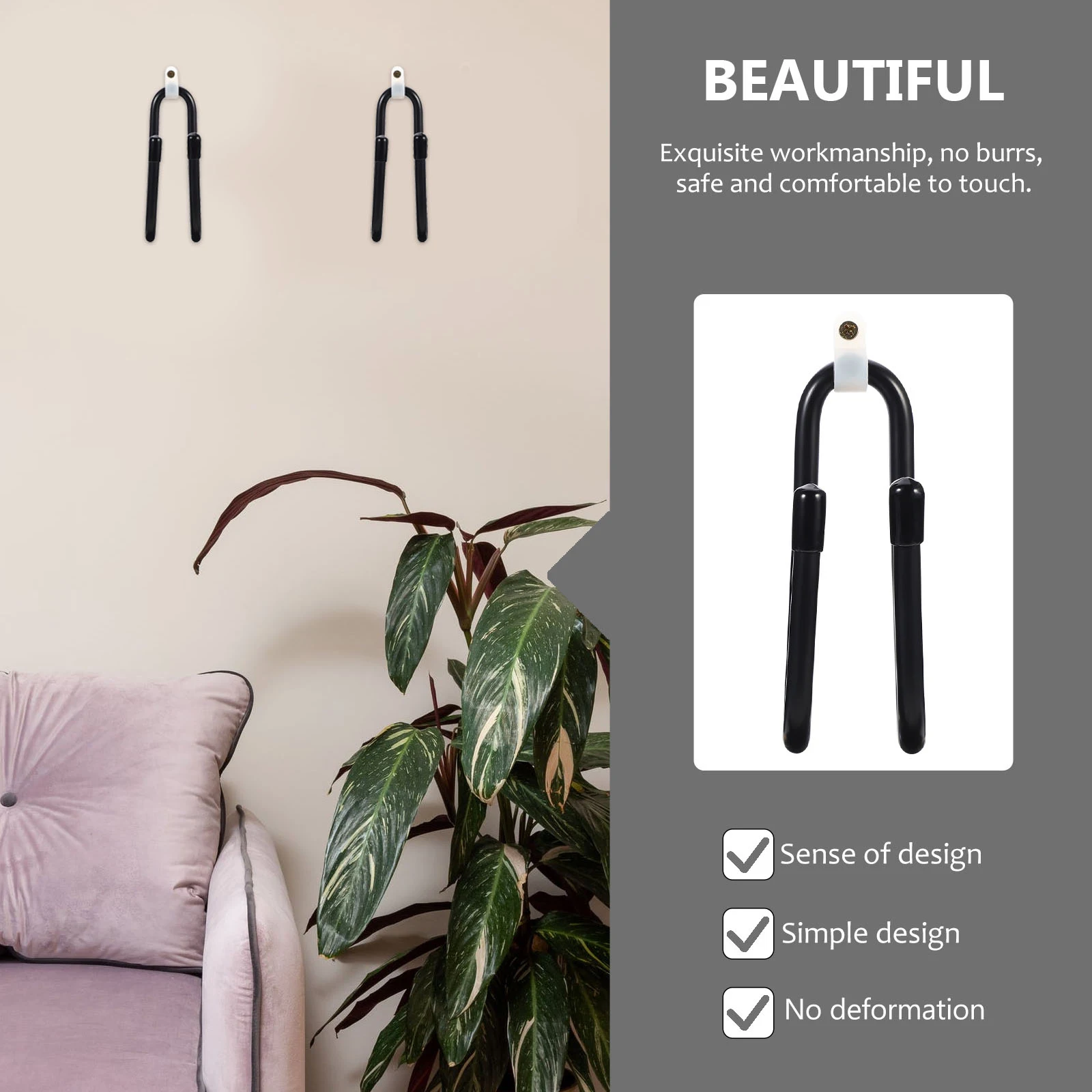 

2pcs Wall Hooks Space Saving Guitar Rack Skateboard Hanger Black Mount Home Hat Holder Aluminum Durability Anti Rust