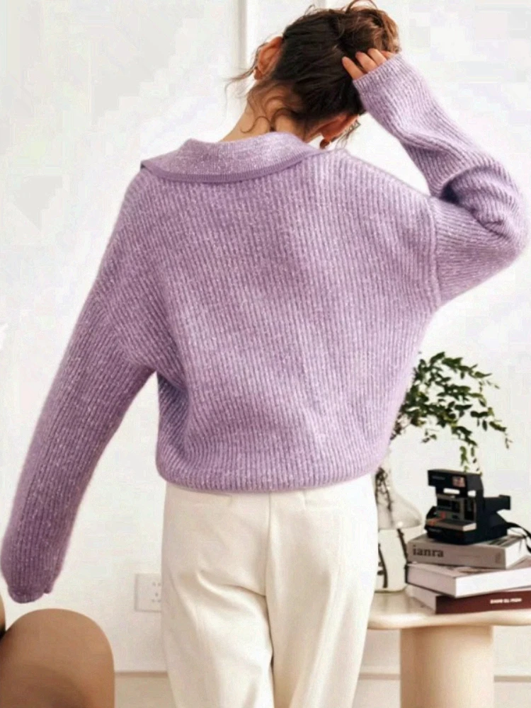 OLrain V-neck Knitted Sweater Women's Autumn 2025 New Contrasting Color Thin Pullover French Casual Loose Fit Tops O23DM69806