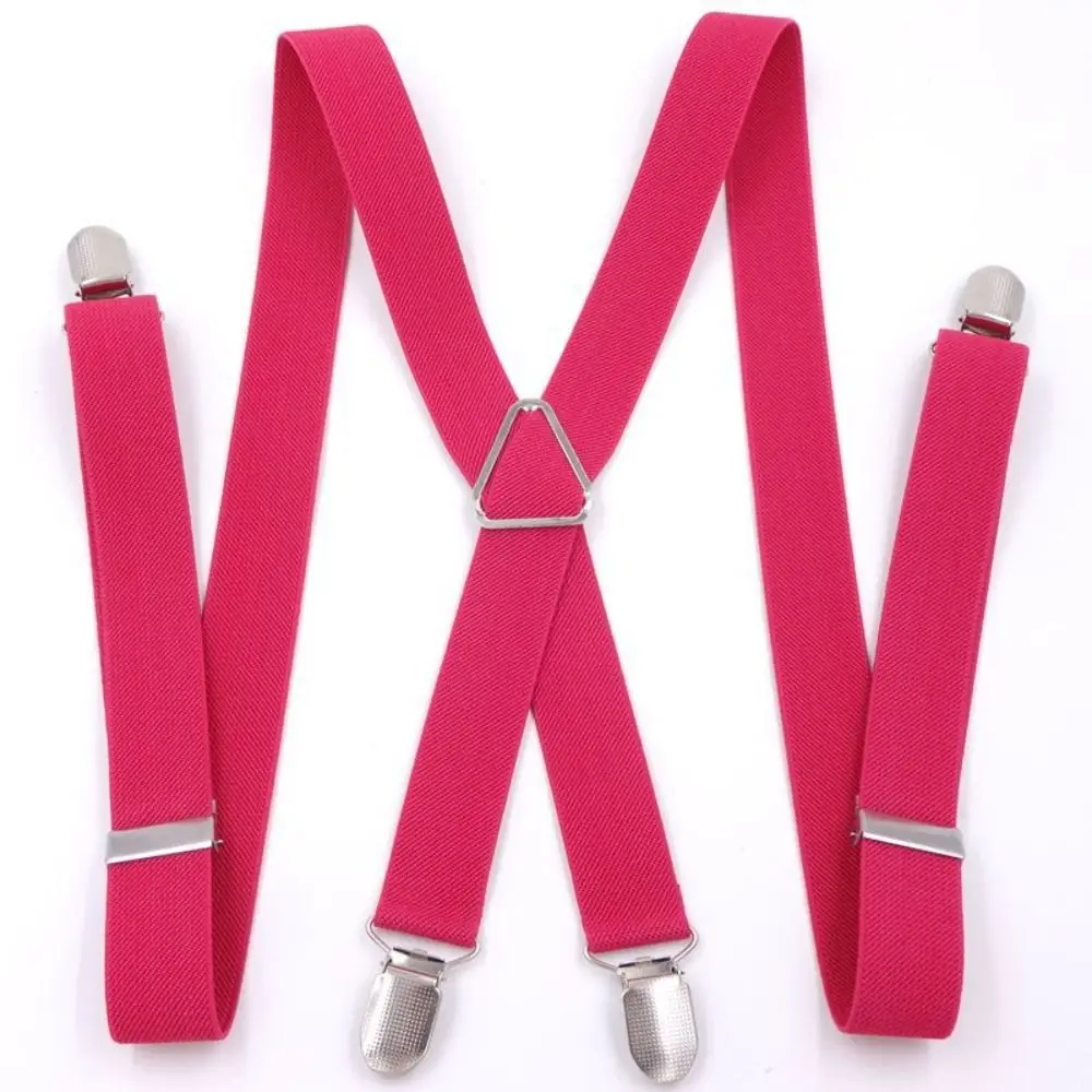 Suspender Vintage 2.5cm, lebar x-hitam dapat disesuaikan elastis kawat gigi pesta pernikahan 4 klip celana tali sabuk dewasa