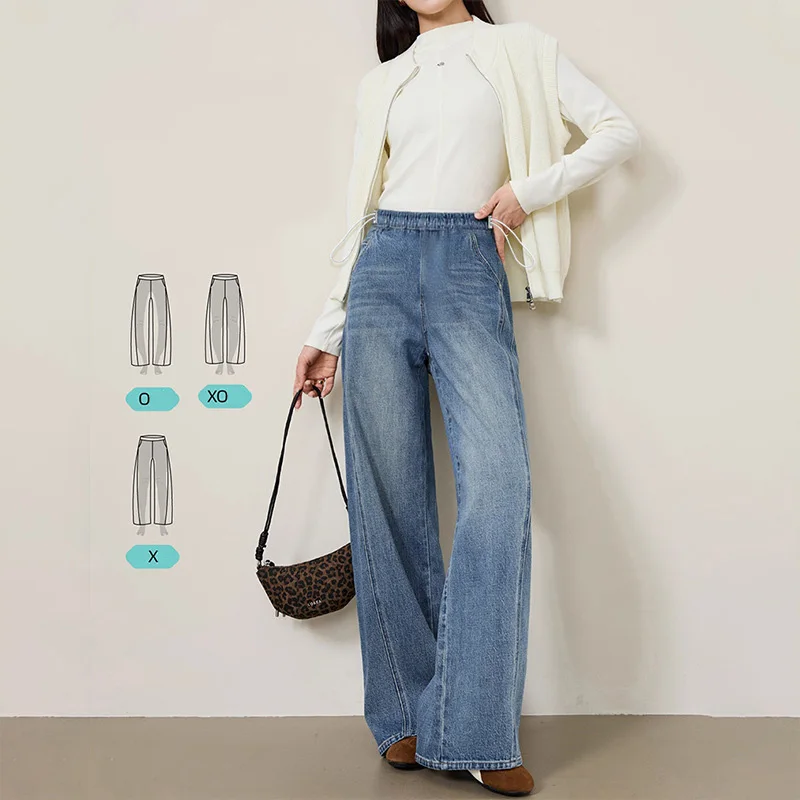 Maternity Wide-Leg Jeans Side Seam Split Design High Stretch Denim Pants for Pregnant Perfect Daily Casual & Spring Autumn YK404