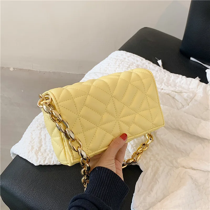 Diamond Lattice PU Leather Shoulder Bags For Women Luxury Thick Chain Hand bag Female Purses and Handbags Fashion Trended Brand