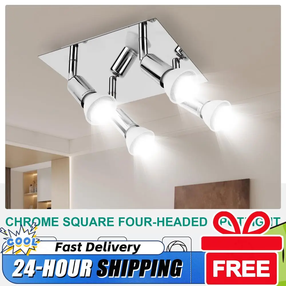 

4 Way Square Spot Light Ceiling Spotlight 4 GU10 Bulbs Rotatable Ceiling Light Adjustable Angle for Kitchen Living Room