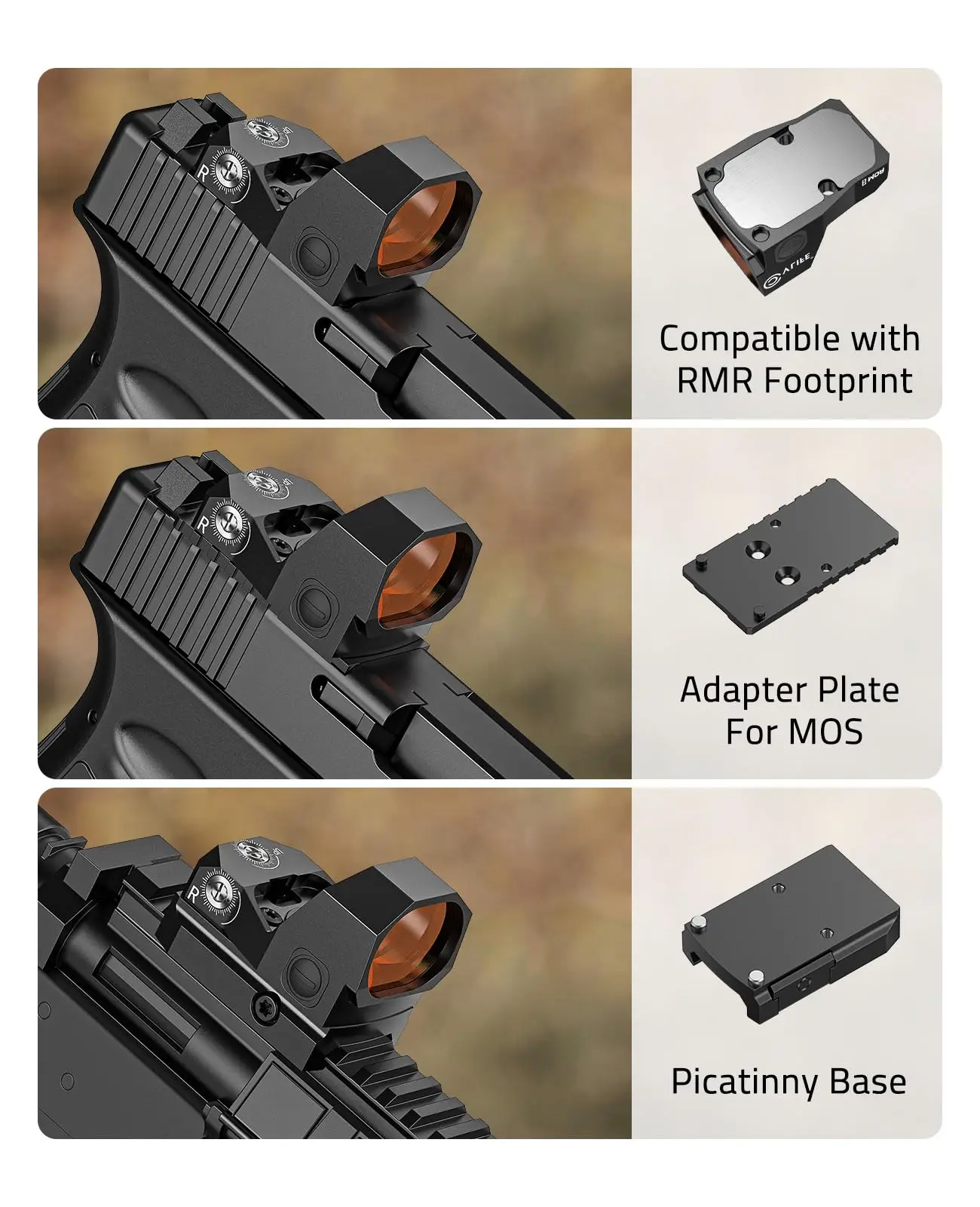 CVLIFE WolfCovert Motion Awake Red Dot Sight para RMR MOS Cut Footprint 3MOA Open Reflex Placa adaptadora óptica de tamanho completo 21mm Base Picatinny