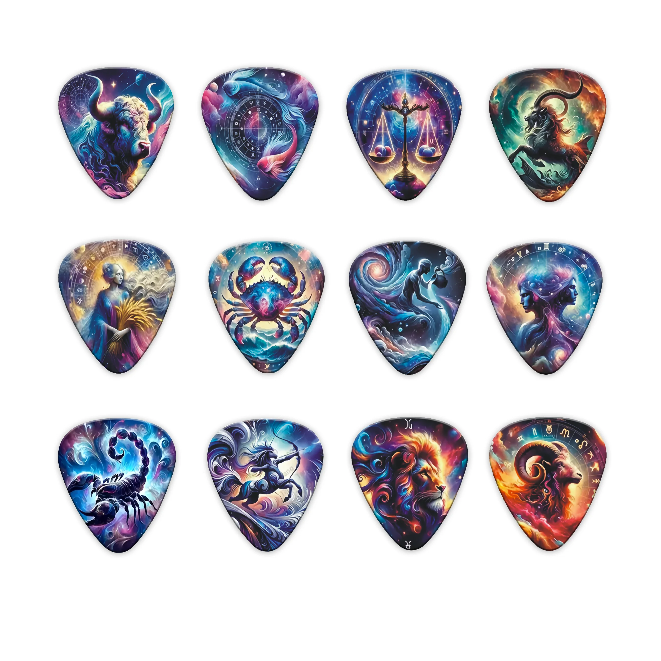 Neue 0,46/0,71/1,0mm 12-teilige Gitarrenplektren-Sets Cartoon-Paare Akustikgitarren-Plektren Musikinstrument-Zubehör Gitarrenplektren