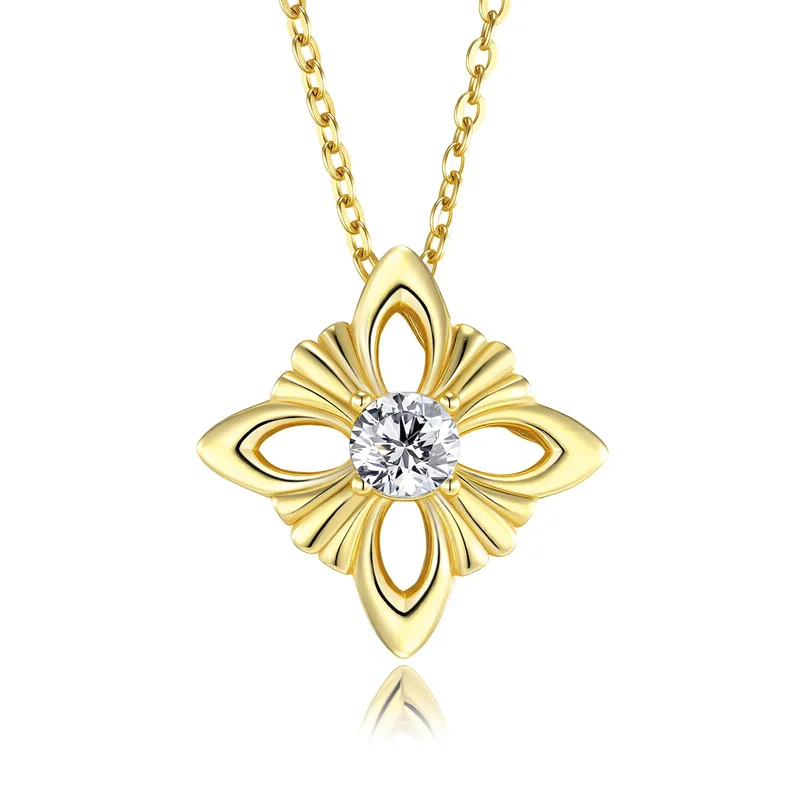 ZFSILVER Classic Moissanite Luxury Golden Clover Flower Necklace s925 Silver For Charms Women Fashion Party Jewelry Gifts P15689