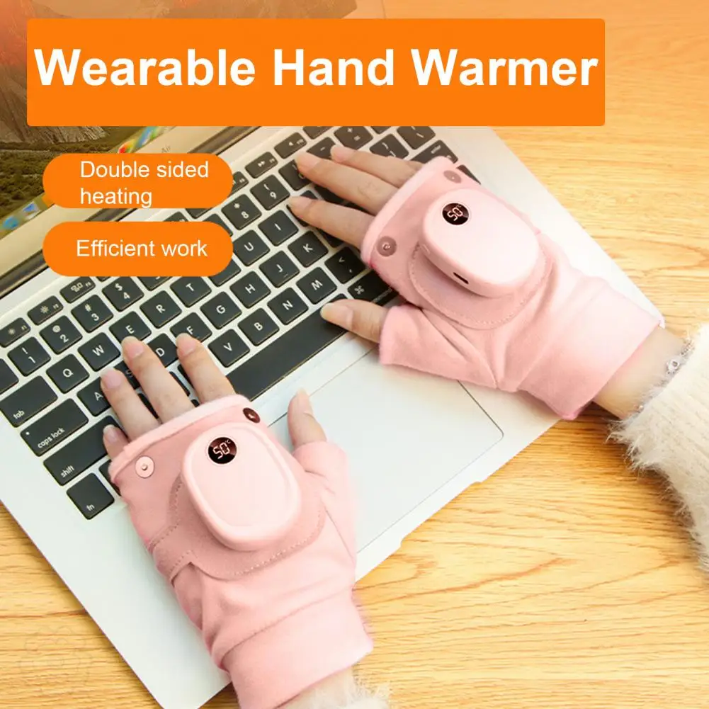 1 Pair Winter Electric Heated Gloves LCD Display 3 Temps Adjustable USB Rechargeable Thermal Cycling Electric Fingless Gloves