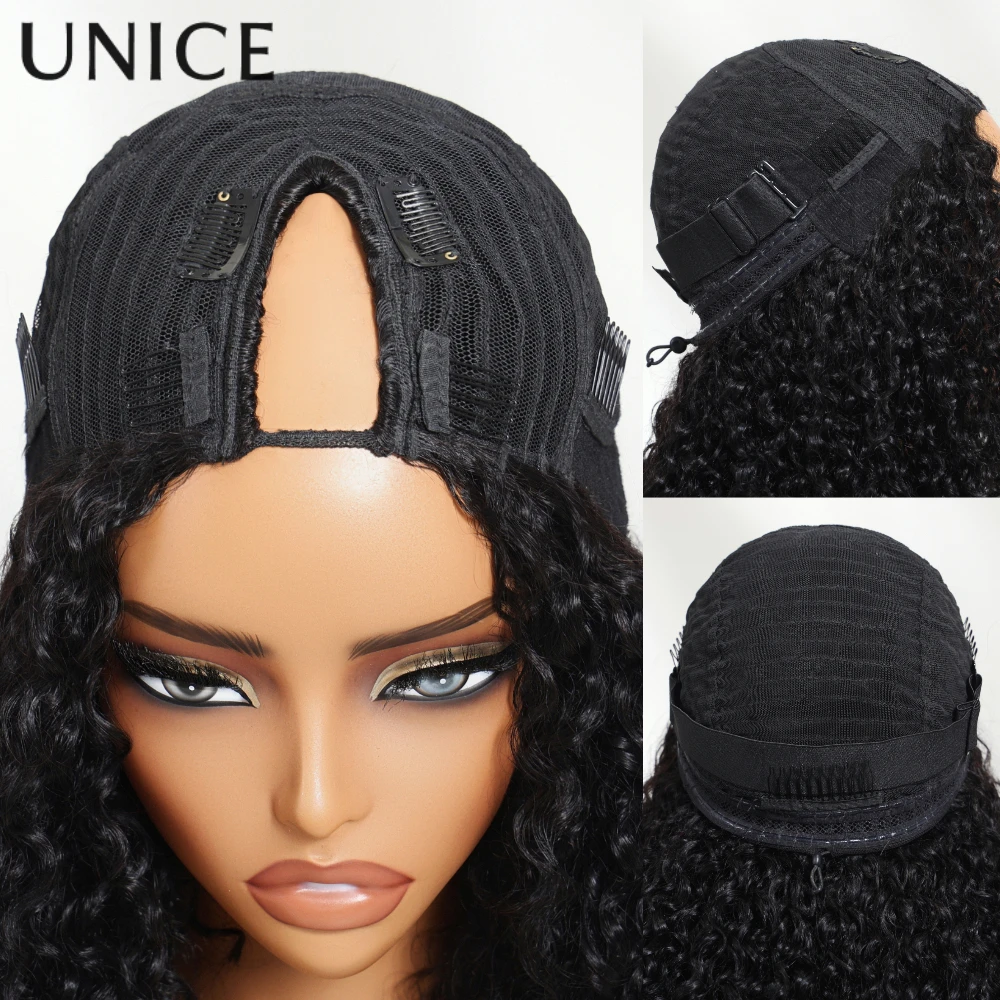 UNice Yaki Straight V Part Wig With Drawstring 100% Human Hair V Shaped Wig