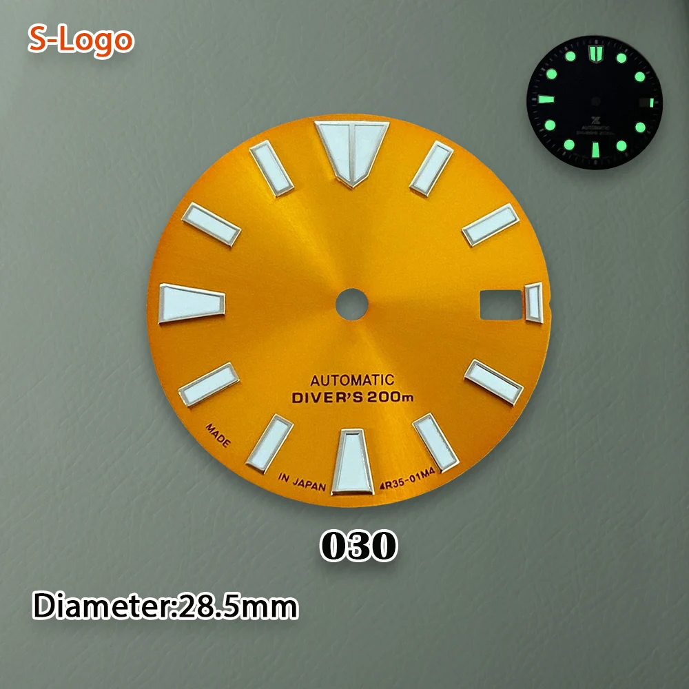 S Logo 28.5mm NH35 Wave Diver's Dial Suitable For NH36 Automatic Movement C3 Green Luminous Watch Modified repair Accessories