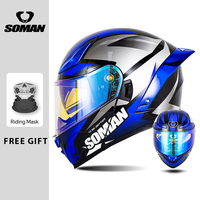 SOMAN Motorcycle Helmet Double Lens Flip Up Helmets with HD Colorful Visor Men Women Modular Full Face Helmet DOT Approved