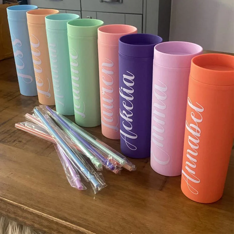 16oz Skinny Tumblers Personalized Matte Tumbler With Straw Bridesmaid Proposal Bachelorette Party Bridal Beach Cup Wedding Gifts