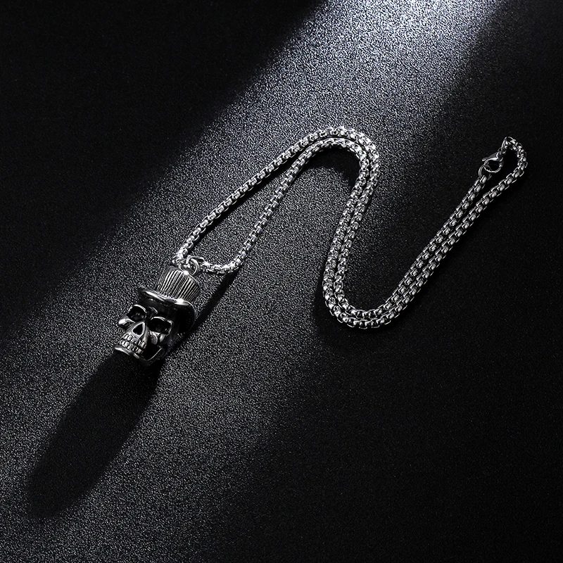 2024 Nieuwe Roestvrijstalen Ketting, Punk Gothic Hoed Schedel Hanger, Heren Biker Rock Party Exorcist Sieraden