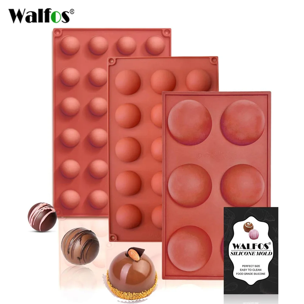 

WALFOS Half Ball Sphere Silicone Mold Round Cake Chocolate Pastry Bakeware Stencil Pudding Jello Soap Bread Candy Baking Moulds