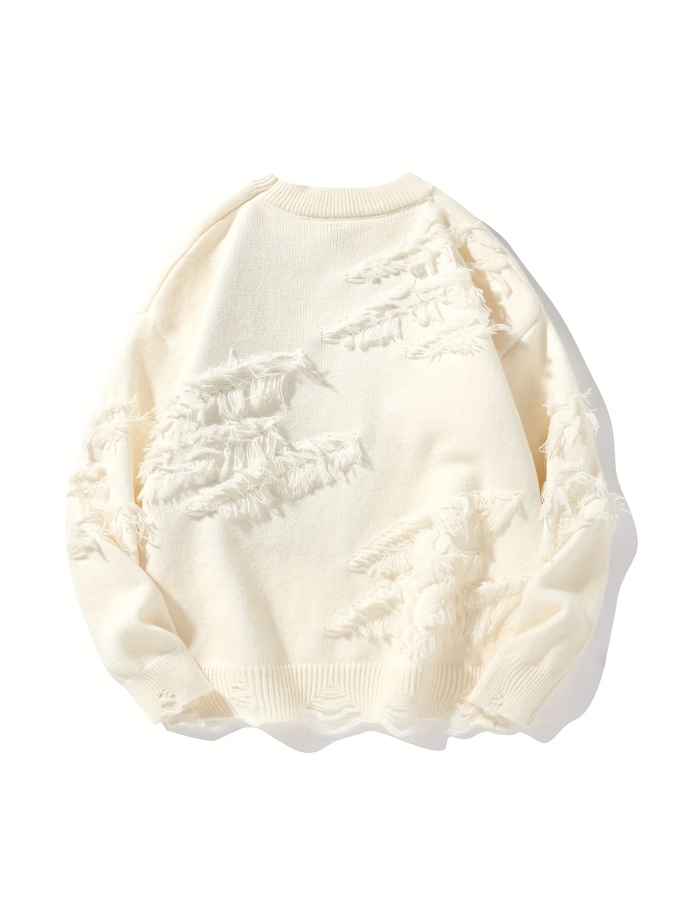 LVLAEA Claw Marks Design Tassel Men Winter Fall Streetwear Long Sleeve Round Neck Solid Color Trendy Fashion Y2K Pullover for Me