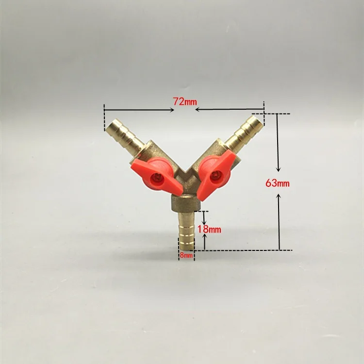 6 8 10 12Mm Slang Barb Y Type Drie 3 Way Messing Uitschakeling Kogelklep Pijp Connector adapter Voor Brandstof Gas Water Olie Lucht