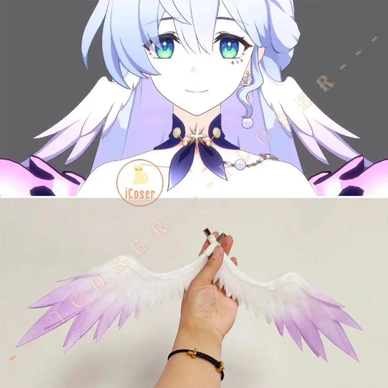 Game Robin Cosplay Wig Honkai Star Rail 96CM Long Blue Hair Wings Headwear Singer Halloween Party for Women Girl Props iCoser