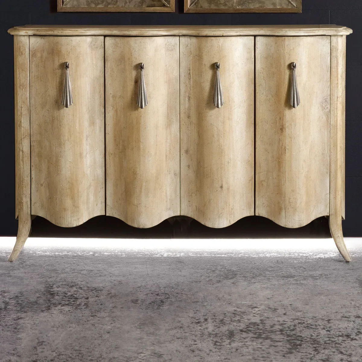 Wooden tableware, buffet, 4-door curved cabinets for living and dining room storage