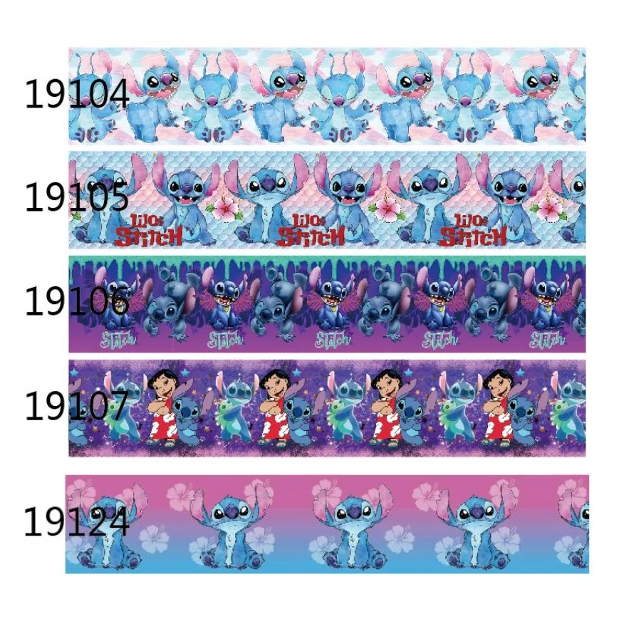 Disney 10Y Stitch Hole Sale Grosgrain Ribbon Printed 25mm 10yards for DIY Hair Bows Craft Supplies Gift Box Packaging