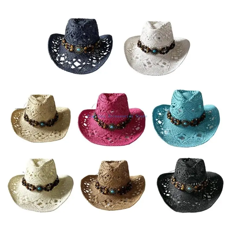 قبعة 97QE كاجوال من القش قابلة للتنفس مع حزام منسوج عرقي، قبعة شمسية واقية لعشاق الرياضة والمسافرين #1