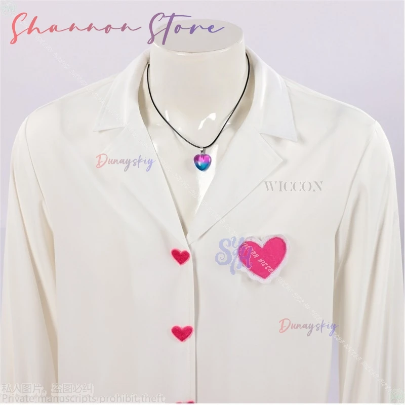 الرومانسية تأثيري Kpop شيطان ساجا بنين أنيمي كوسبرين أيدول فضفاضة تناسب الأبيض بأكمام طويلة الخامس الرقبة قميص القلب قلادة حفلة الهالوين #5