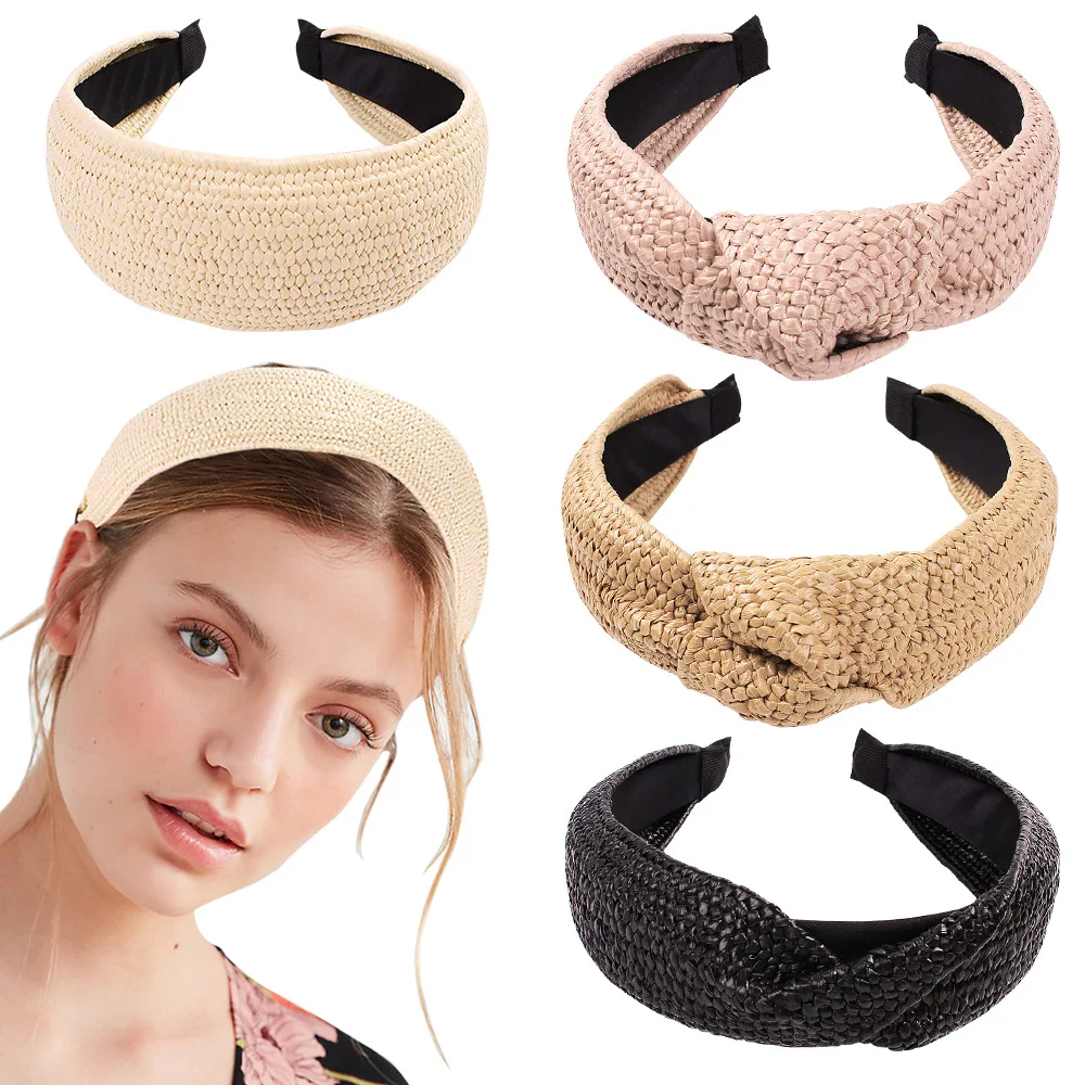 

Fashion Women Straw Rafi Hair Bands Headdress Simple Wide Edge Headband Girl Hairband Hair Hoop Female Hair Accessories Headwear