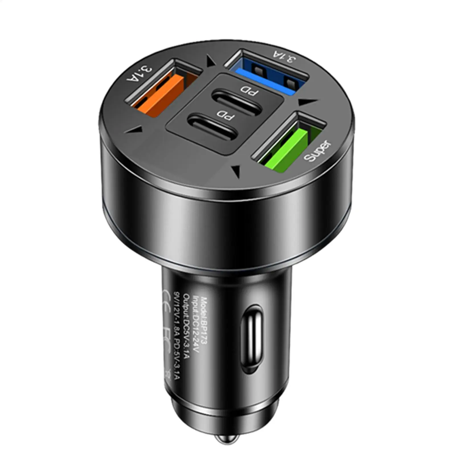 100W 5 Ports Car Charger Fast Charging PD QC3.0 USB C Car Phone Charger Adapter With Voltage For iPhone Samsung HuaweiXiaomi