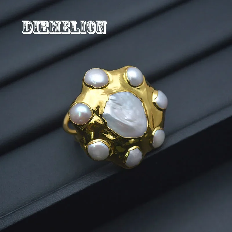 

Большой размер круглой формы, 100% настоящий натуральный пресноводный жемчуг, роскошные регулируемые кольца из 18-каратного золота для женщин, ювелирные изделия