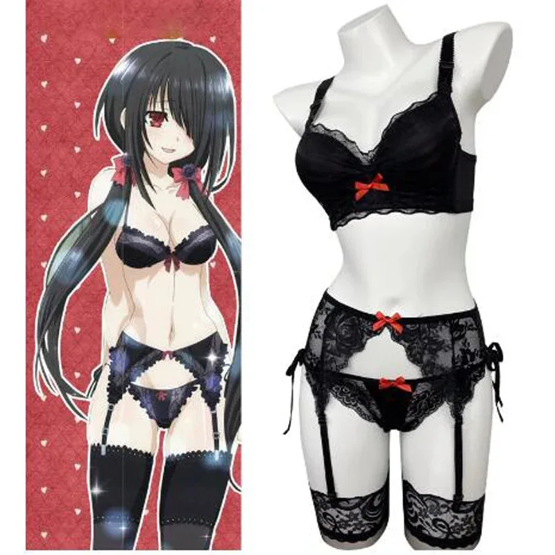 2025 Anime DATUM EEN LIVE Tokisaki Kurumi Cosplay Kostuum Sexy Kanten Ondergoed Bh Set Onderbroek Outfit Voor Vrouwen Badmode