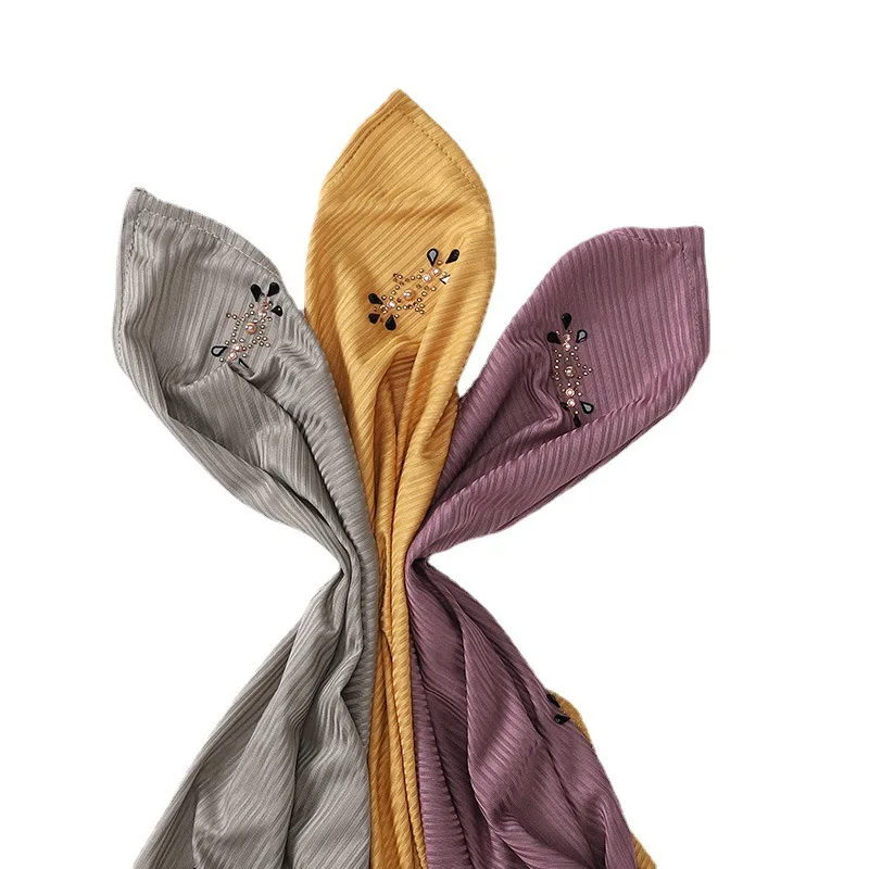 Women Pleated Hijab Diamonds Headscarves For Women Hijab Headband Scarf For Muslim Women Veil Hijabs Malaysia Crinkle Islamic