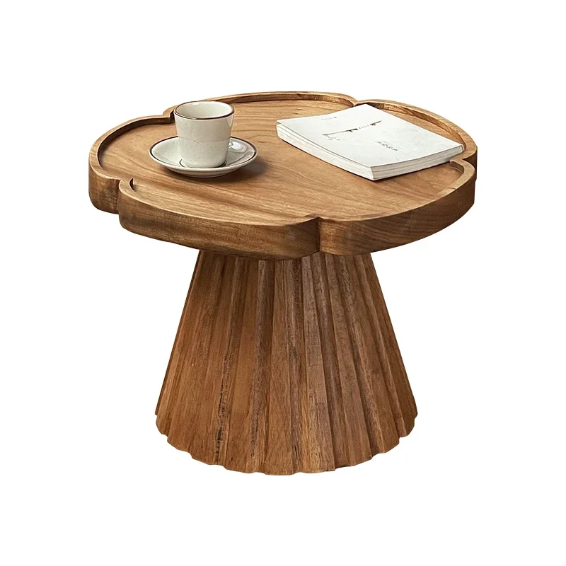 Wabi-**** wind flower coffee table creative round stump solid wood sofa edge few medieval homestay designer old elm furniture