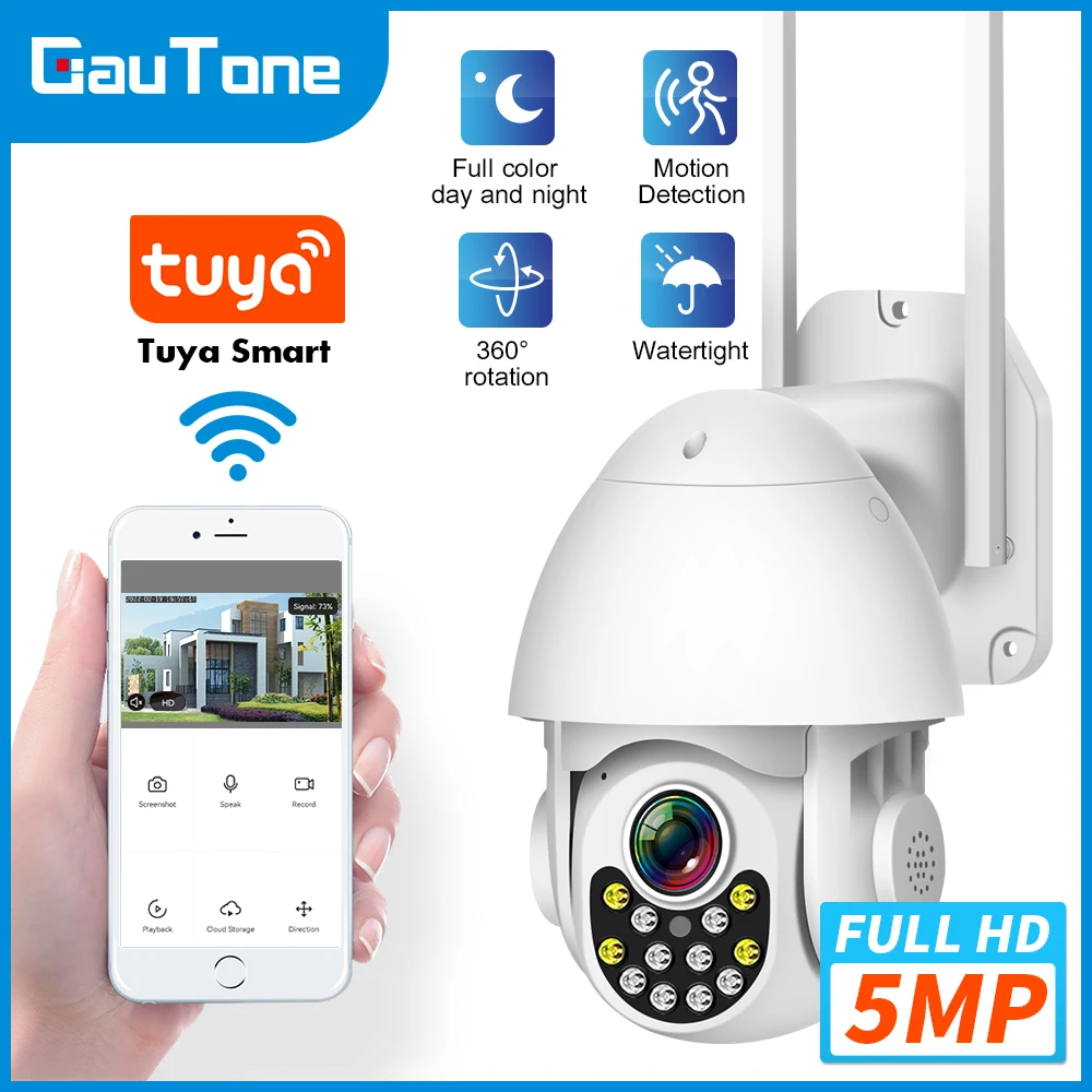 Gautone Outdoor Tuya WiFi 3MP 5MP Security IP Camera Surveillance Camera AI Human Detect Wireless Camera Smart Life app Control