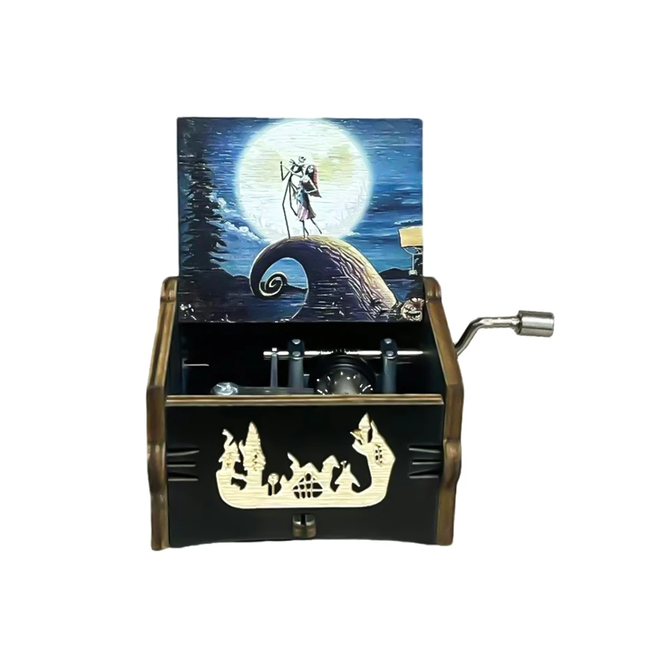 Hot Merry Christmas Halloween Music Box Anime Theme Wooden Hand Cranked Musical Box Children New Year Birthday Gift