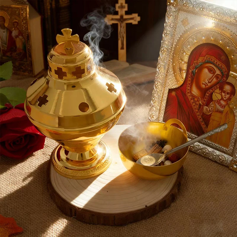 Neu2026 Kirchenzubehör Hochglanzpolierter Vergoldeter Hängender Weihrauchbrenner Orthodoxes Weihrauchfass Kirchen- und Heimdekoration Katholisches Weiherglas – Detail 3