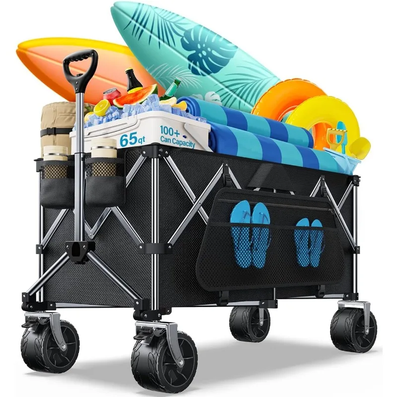 

Collapsible Wagon, 440 lbs Foldable Utility Wagon Cart with Big Wheels, Heavy Duty Folding Wagon for Beach/Garden/Camping