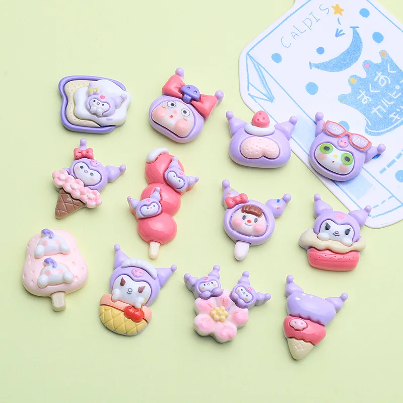 5 Stuks Schattige Sanrio Kuromi Cartoon Hars Flatback Diy Kawaii Hars Accessoires Ambachten Materialen Scrapbooking Versiering