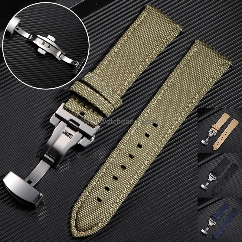 

22/20 мм для Seiko для Omega Sailcloth, нейлоновый кожаный ремешок с пряжкой-бабочкой, деловой браслет, быстросъемный ремешок