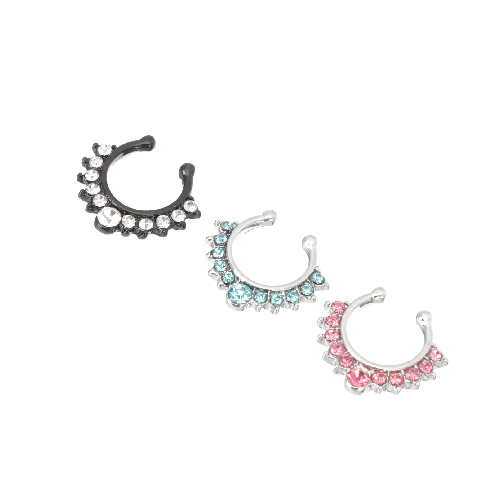 

3Pcs Fashion Nose Cuff for Women Alloy Zircon No Piercing Clip on Ring Jewelry Eye Catching Party Nightclub Accessory